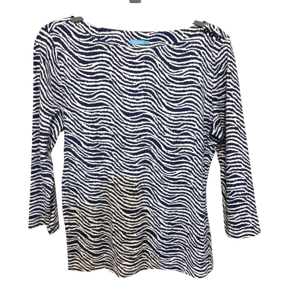 J. McLaughlin Catalina Cloth Blue Zebra Button Shoulder Top
